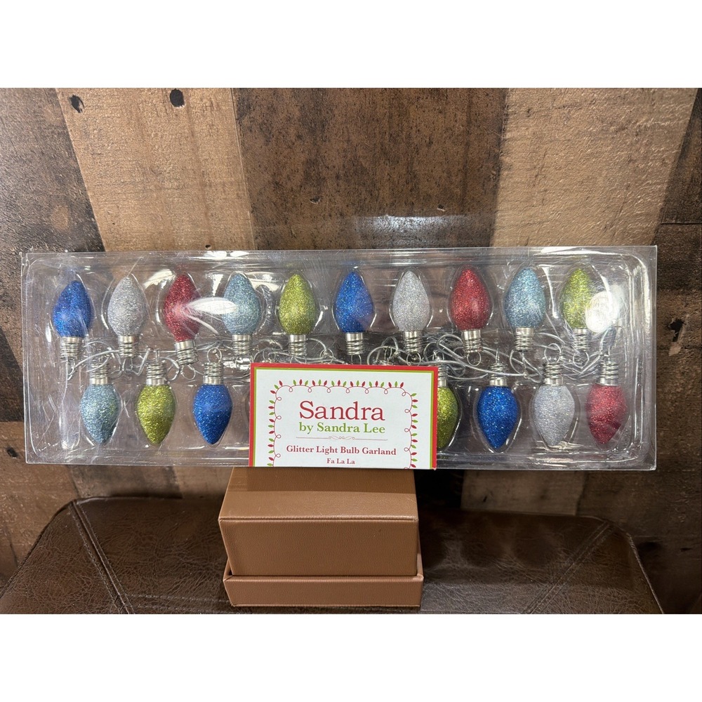 Sandra by Sandra Lee Glitter Light Bulb Garland Fa La La Christmas Vintage 6FT